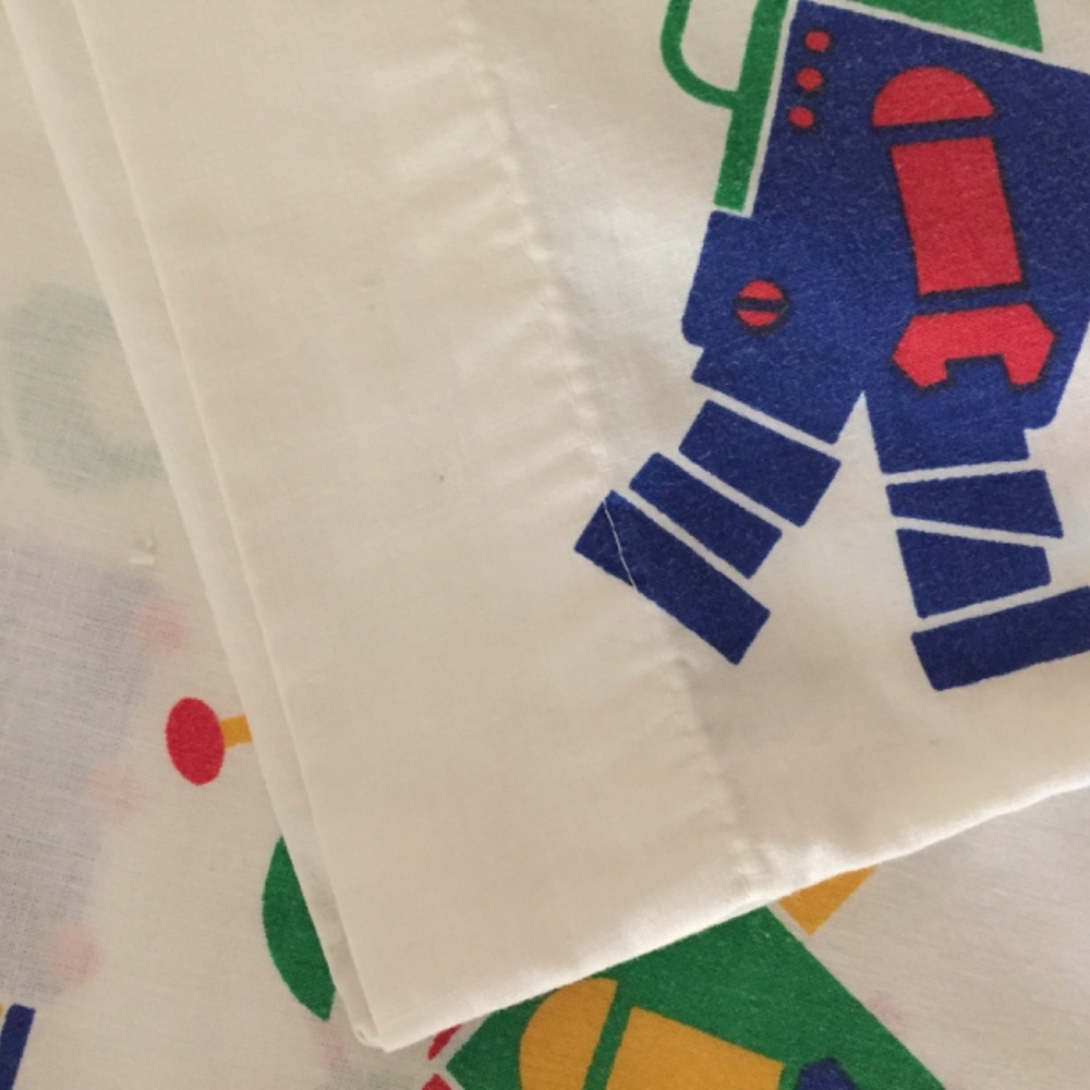 VINTAGE LINENS 80s PILLOW CASE Space Robots Transformers Astronauts Spaceships - Picture 3 of 11